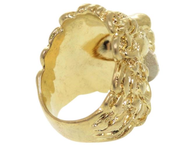 Anello in metallo con testa di leone e pietra Gucci D'oro - vista 10