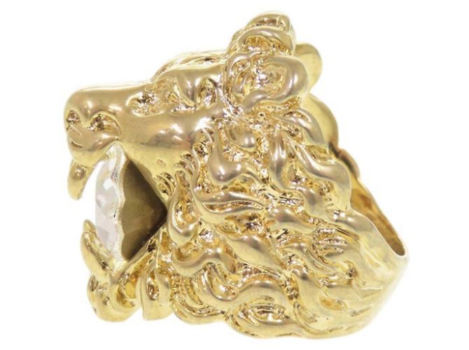 Anello in metallo con testa di leone e pietra Gucci D'oro - vista 2