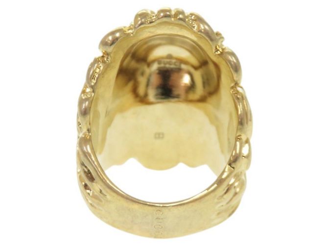Anello in metallo con testa di leone e pietra Gucci D'oro - vista 3