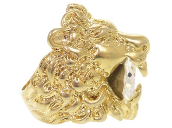 Anello in metallo con testa di leone e pietra Gucci D'oro - vista 4