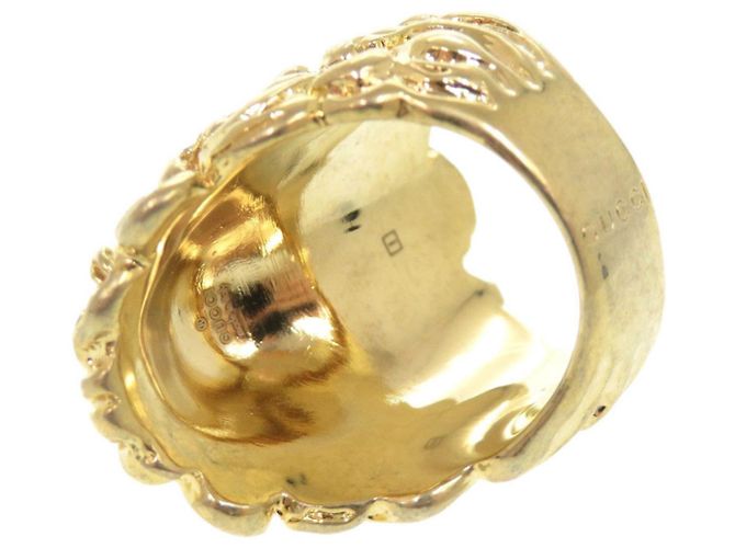 Anello in metallo con testa di leone e pietra Gucci D'oro - vista 5
