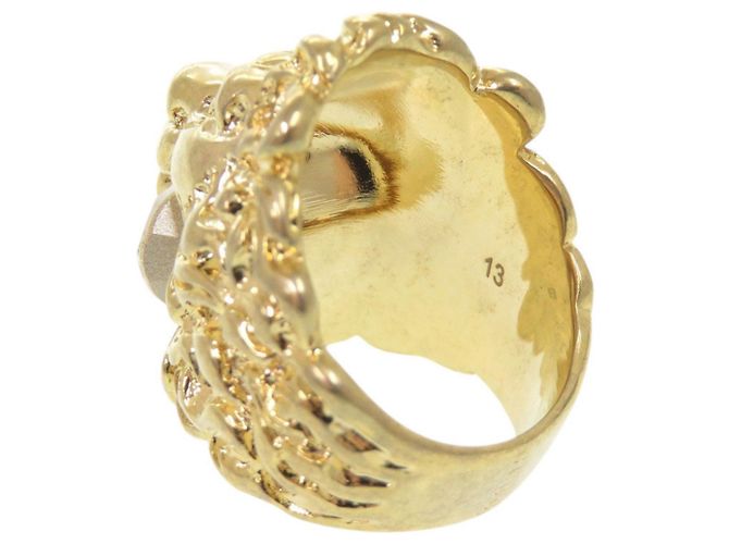 Anello in metallo con testa di leone e pietra Gucci D'oro - vista 6