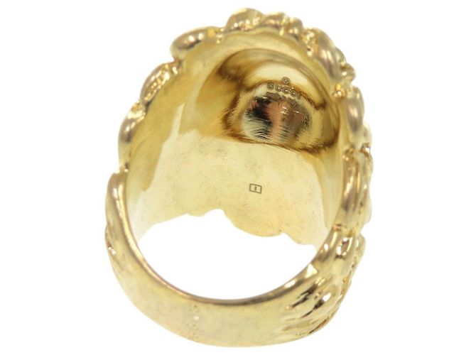 Anello in metallo con testa di leone e pietra Gucci D'oro - vista 9