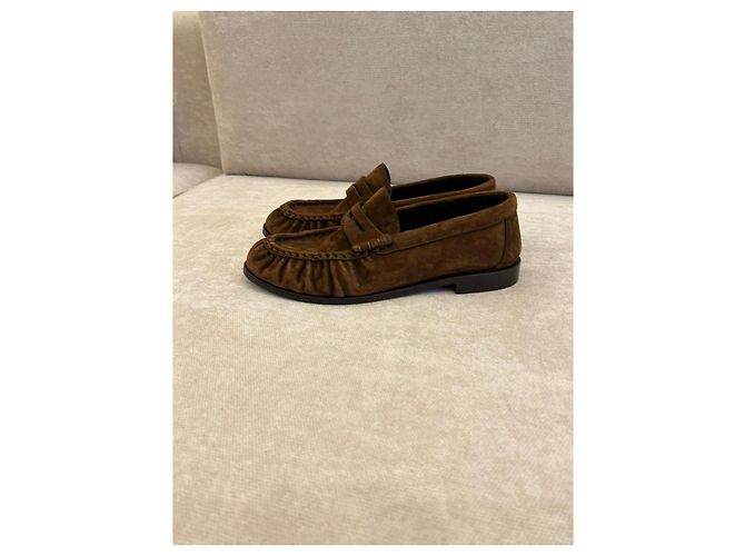 Saint Laurent Mocassini in scamosciato marrone - vista 3