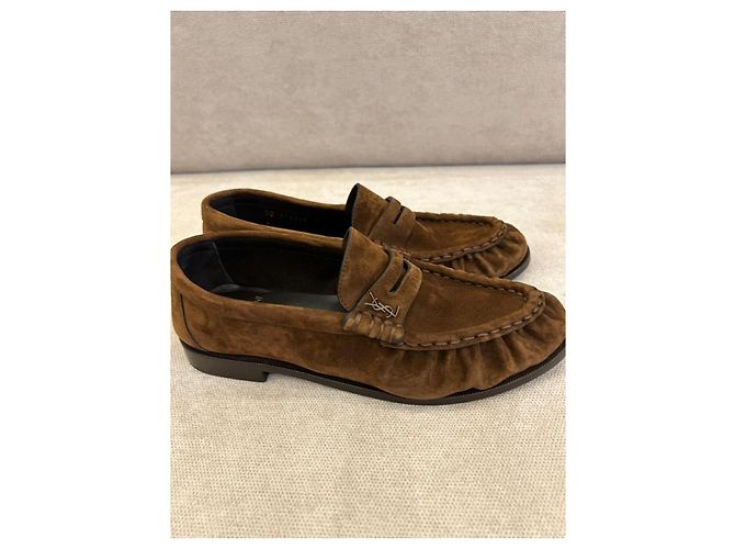 Saint Laurent Mocassini in scamosciato marrone - vista 4