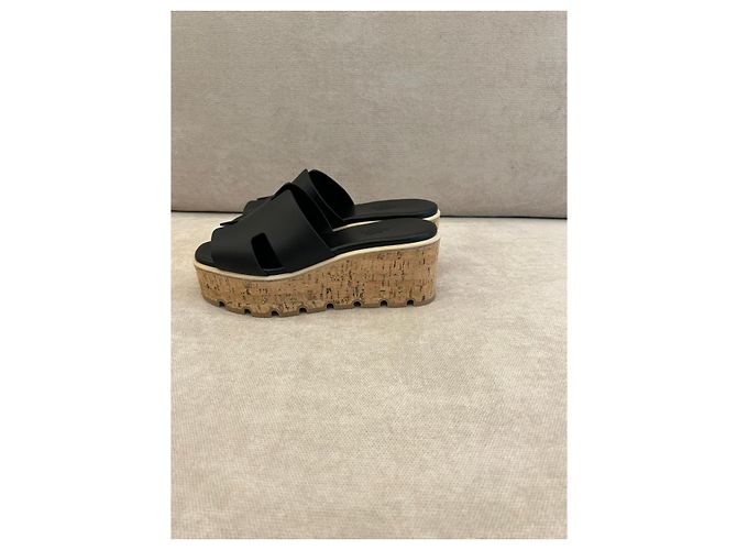 Hermès Sandali con zeppa in pelle nera Oran Nero - vista 4