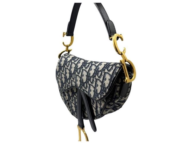 Borsa Saddle Christian Dior in tela e pelle blu navy - vista 3
