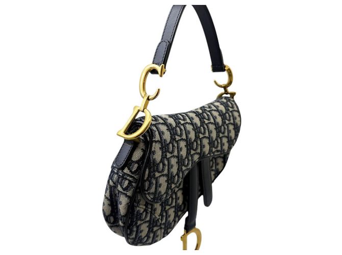 Borsa Saddle Christian Dior in tela e pelle blu navy - vista 4