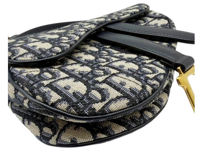 Borsa Saddle Christian Dior in tela e pelle blu navy - vista 7