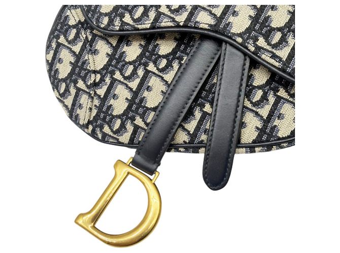 Borsa Saddle Christian Dior in tela e pelle blu navy - vista 8