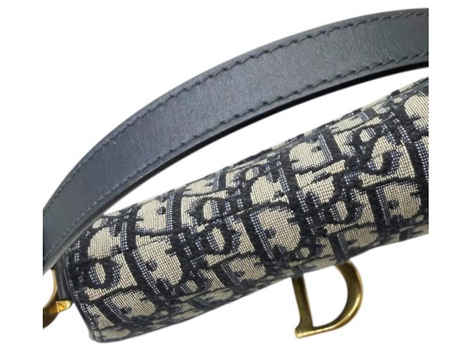 Borsa Saddle Christian Dior in tela e pelle blu navy - vista 9
