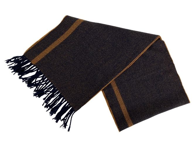 Hermès Sciarpa reversibile in lana e cashmere vintage con frange Hermes Beige Blu navy - vista 4