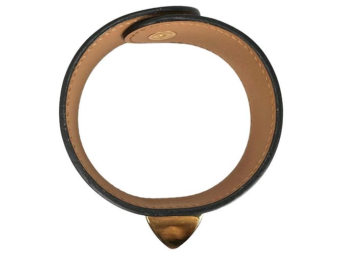 Pulsera Hermès Medor de cuero negro y marrón Castaño - vista 2