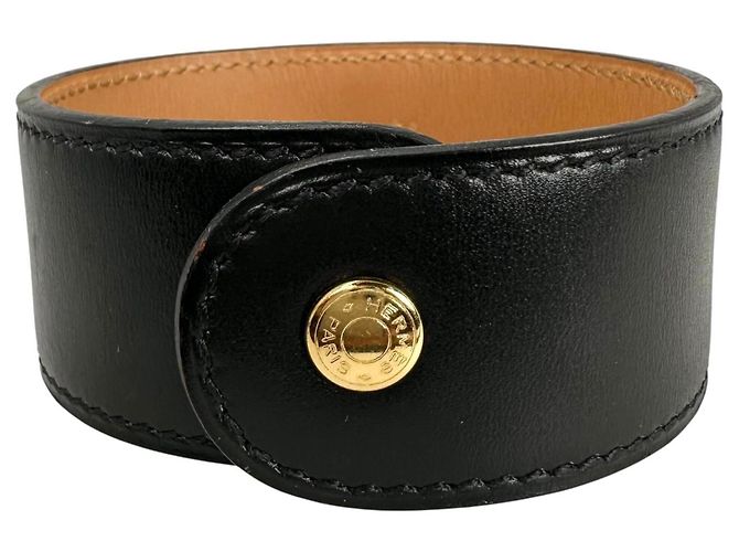 Pulsera Hermès Medor de cuero negro y marrón Castaño - vista 3