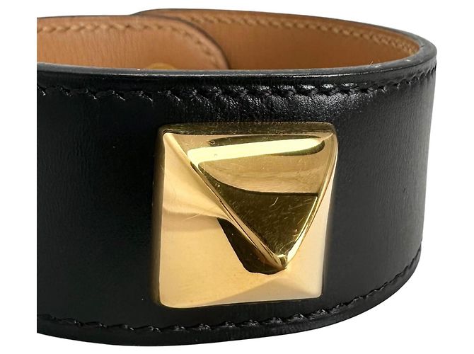 Pulsera Hermès Medor de cuero negro y marrón Castaño - vista 6