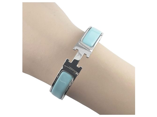 Hermès Hermes Click H Bangle Silvery Light blue - view 4