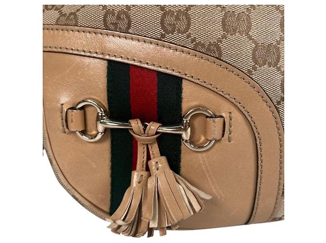 Borsa a Spalla Gucci Horsebit Tassel Sherry Line Beige - vista 13