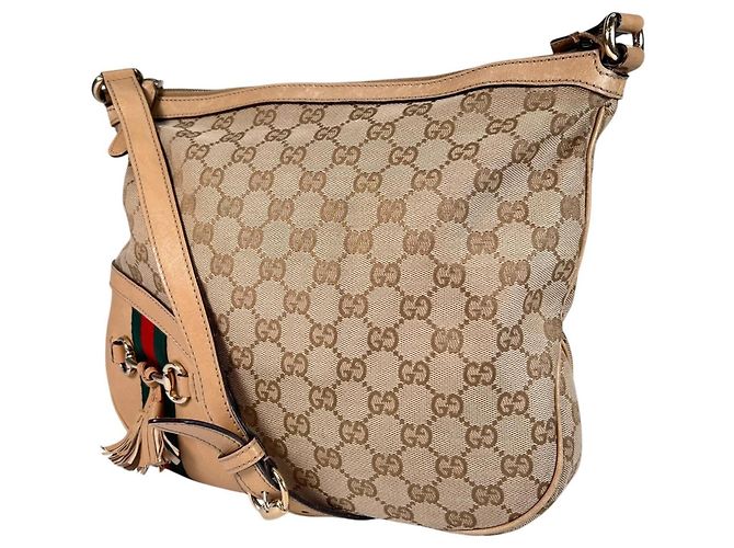 Borsa a Spalla Gucci Horsebit Tassel Sherry Line Beige - vista 4