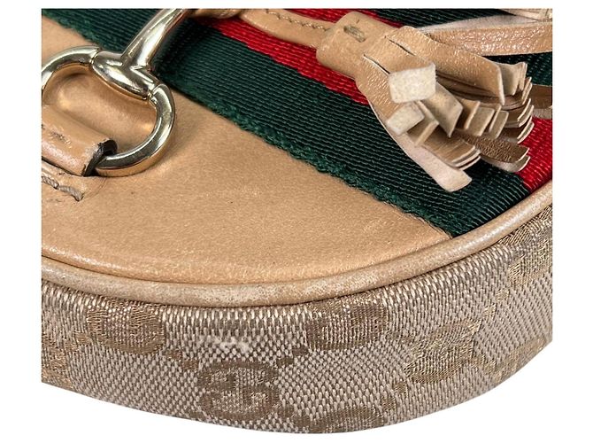 Borsa a Spalla Gucci Horsebit Tassel Sherry Line Beige - vista 8