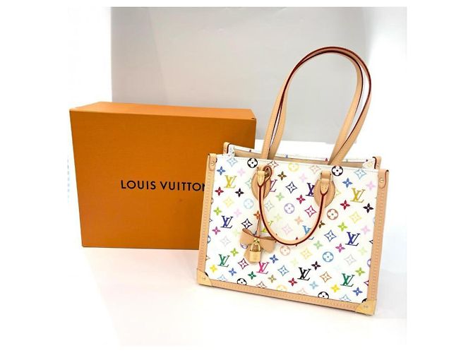 Borsa Tote Louis Vuitton Monogram Multicolor OnTheGo Trunk MM Bianco Multicolore Beige D'oro - vista 9