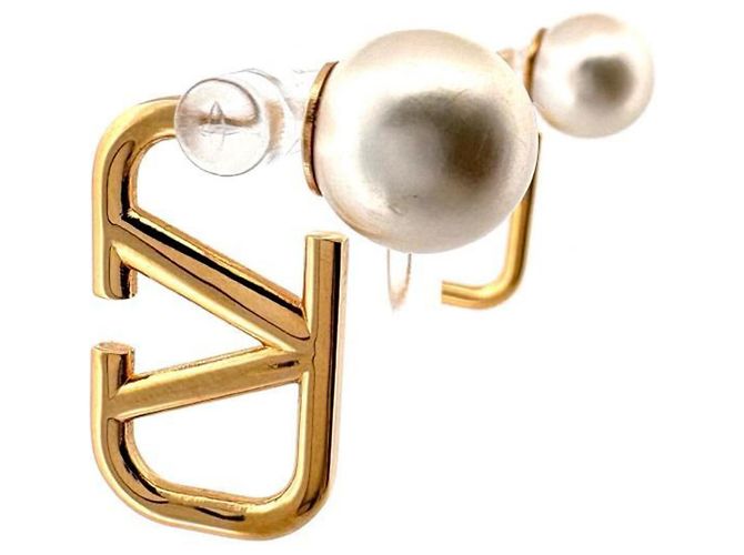 Orecchini pendenti Valentino Garavani V-logo Signature Gold D'oro - vista 2