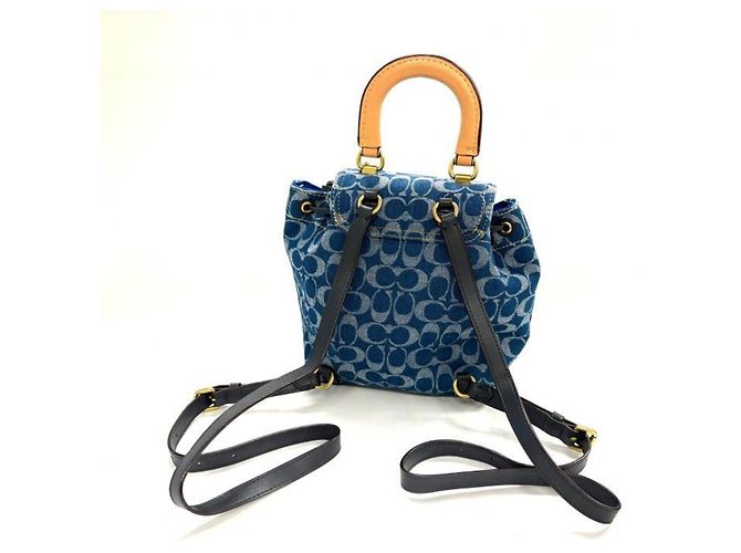 Zaino Coach Signature Denim Rear Marrone Blu D'oro - vista 2