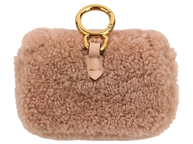 Mini borsa a tracolla Fendi Nano Baguette con charm in pelliccia Beige - vista 2