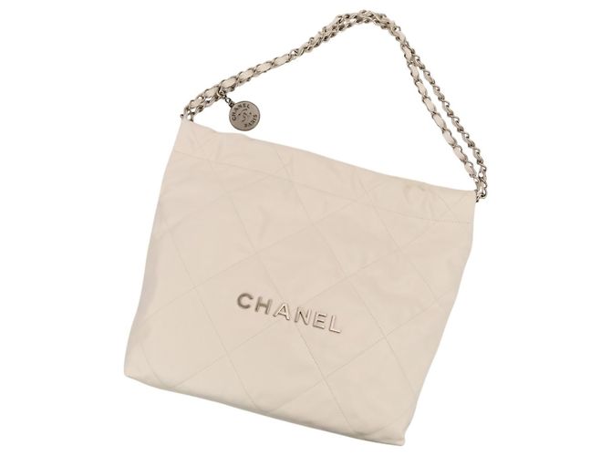 Borsa a tracolla Chanel 22 Chain Coco Mark in pelle Bianco - vista 2