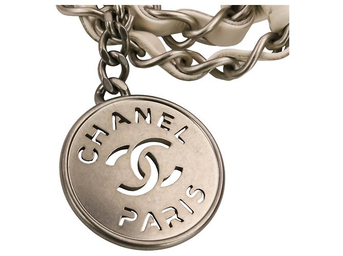 Borsa a tracolla Chanel 22 Chain Coco Mark in pelle Bianco - vista 8