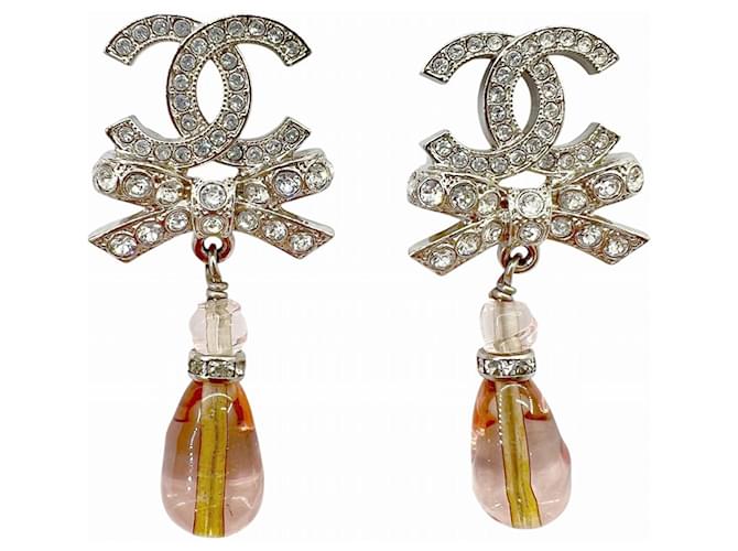 Orecchini Chanel CC Ribbon Argento Rosa - vista 2