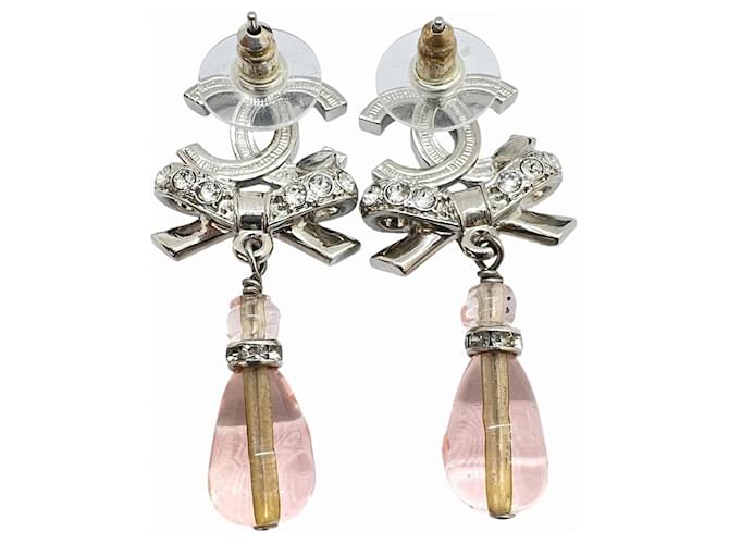 Orecchini Chanel CC Ribbon Argento Rosa - vista 3