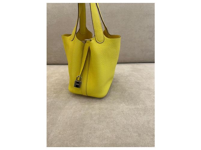 Hermès Borsa Picotin in pelle granulata giallo - vista 3