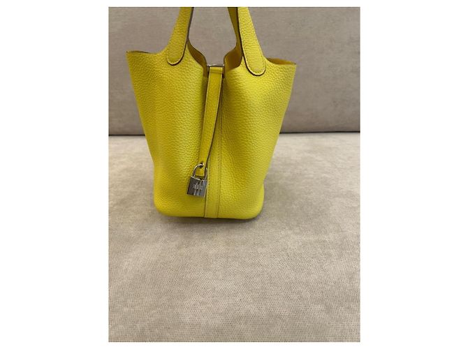 Hermès Borsa Picotin in pelle granulata giallo - vista 4
