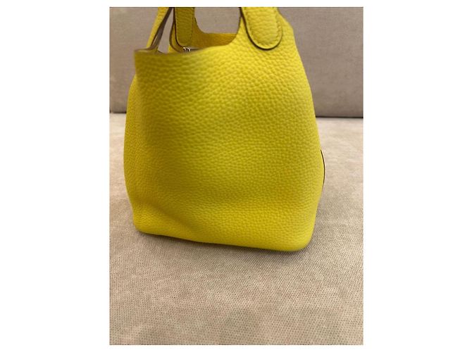 Hermès Borsa Picotin in pelle granulata giallo - vista 5