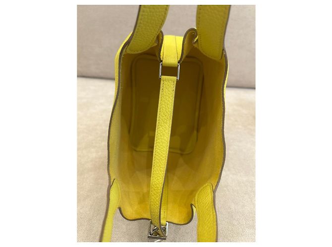 Hermès Borsa Picotin in pelle granulata giallo - vista 7