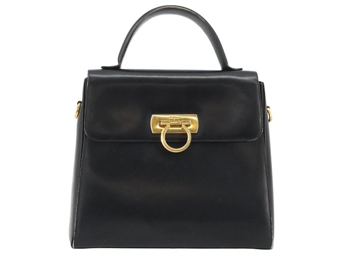 Borsa Salvatore Ferragamo Gancini in pelle nera e oro Auth 191365 Nero D'oro - vista 13