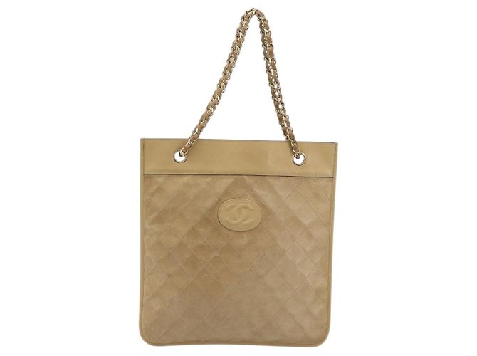 CHANEL Matelasse Chain Shoulder Bag Lamb Skin Beige Gold CC Auth 190888 D'oro - vista 13