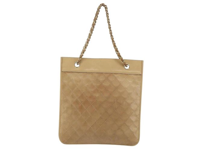 CHANEL Matelasse Chain Shoulder Bag Lamb Skin Beige Gold CC Auth 190888 D'oro - vista 2