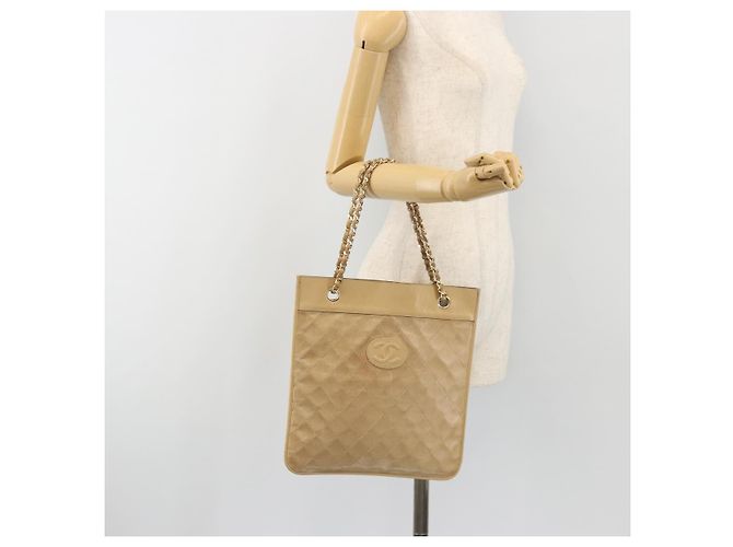 CHANEL Matelasse Chain Shoulder Bag Lamb Skin Beige Gold CC Auth 190888 D'oro - vista 20
