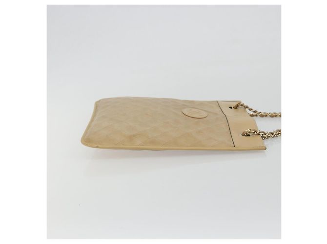 CHANEL Matelasse Chain Shoulder Bag Lamb Skin Beige Gold CC Auth 190888 D'oro - vista 3