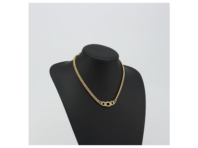 Collana Christian Dior con strass metallizzato color oro Auth ka5106 - vista 14