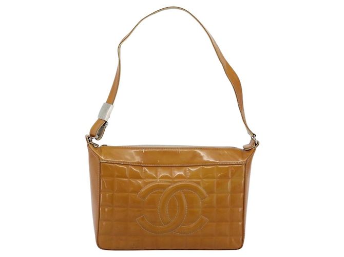 CHANEL Choco Bar Line Shoulder Bag Piel Charlatan Marrón Plata CC Auth mr2768 Castaño - vista 13