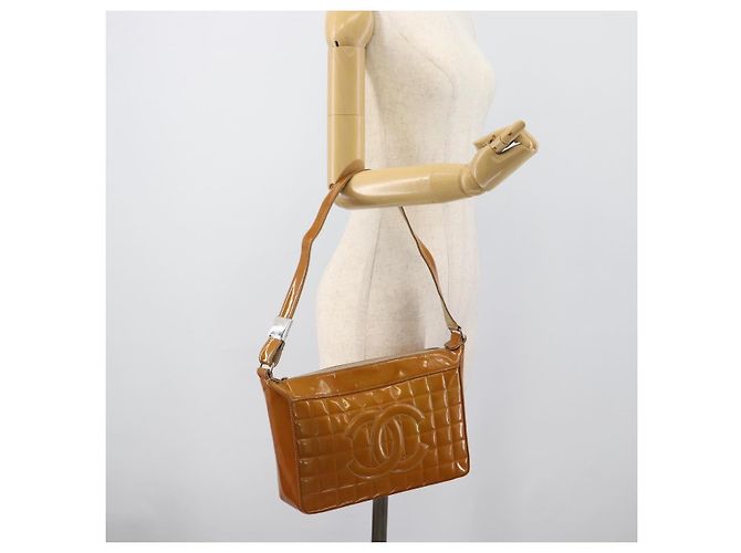 CHANEL Choco Bar Line Shoulder Bag Piel Charlatan Marrón Plata CC Auth mr2768 Castaño - vista 25
