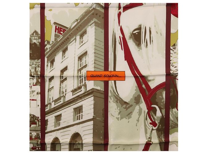 Hermès HERMES Carré 70 Sciarpa "QUAND SOUDAIN" Seta Rossa Auth 190192M Rosso - vista 6