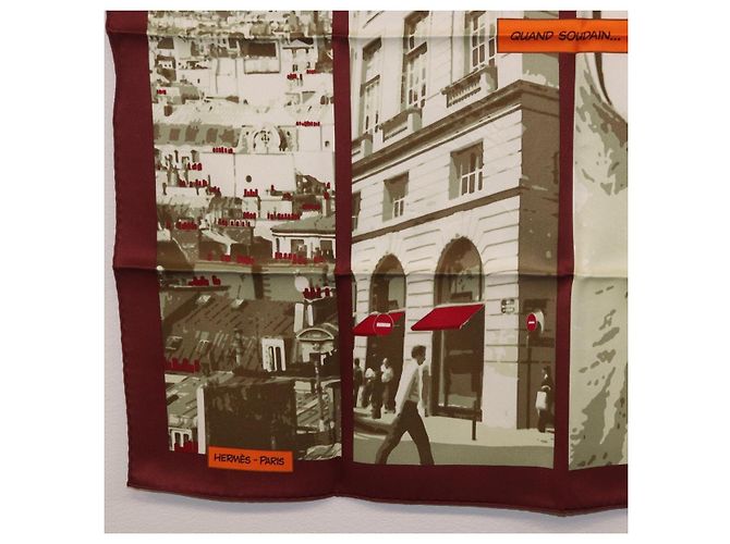 Hermès HERMES Carré 70 Sciarpa "QUAND SOUDAIN" Seta Rossa Auth 190192M Rosso - vista 8