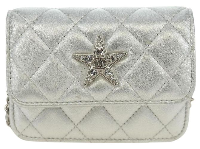 CHANEL Matelasse Chain Shoulder Bag Lamb Skin Silver CC Auth 190674SAM Argento - vista 13