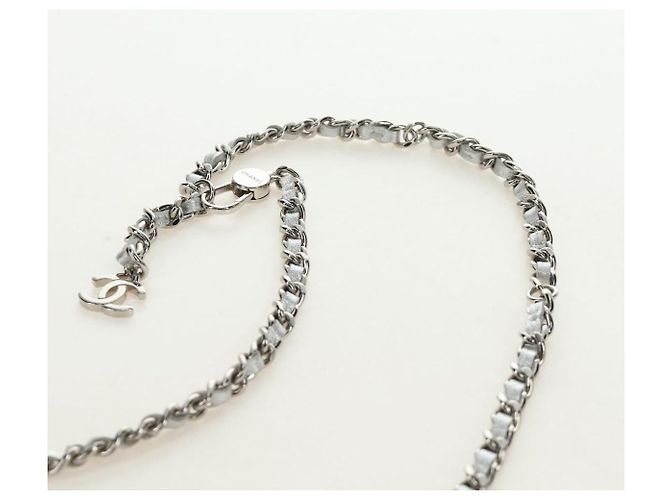 CHANEL Matelasse Chain Shoulder Bag Lamb Skin Silver CC Auth 190674SAM Argento - vista 14