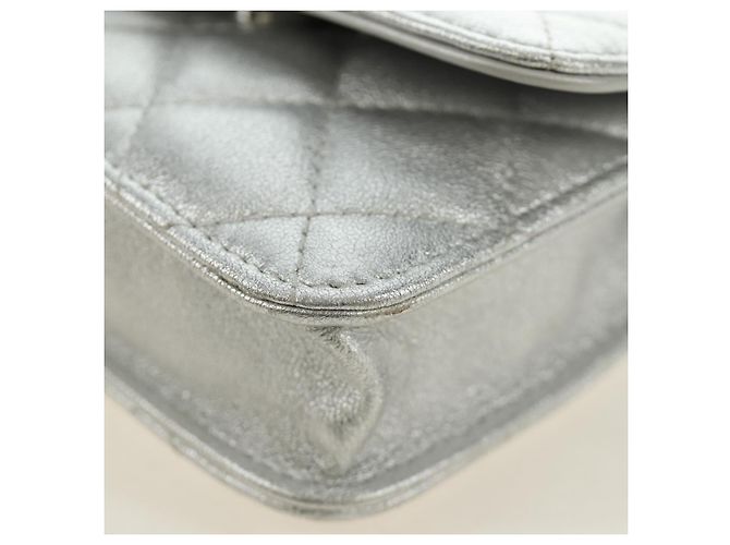 CHANEL Matelasse Chain Shoulder Bag Lamb Skin Silver CC Auth 190674SAM Argento - vista 16