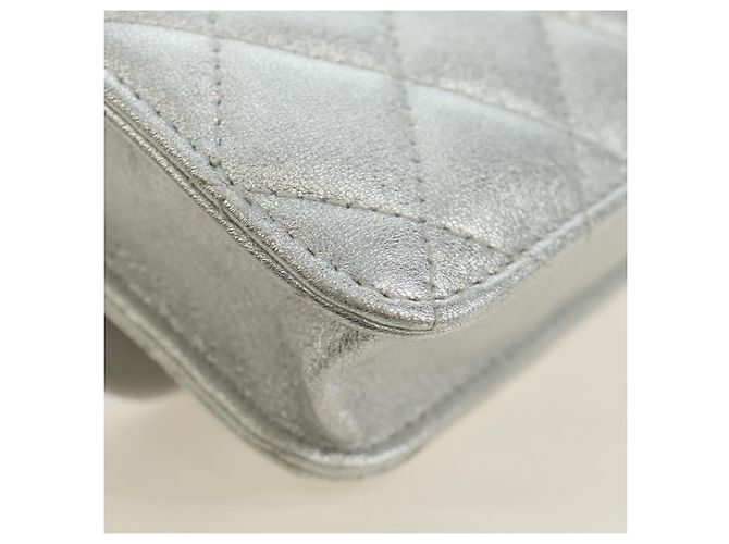 CHANEL Matelasse Chain Shoulder Bag Lamb Skin Silver CC Auth 190674SAM Argento - vista 17