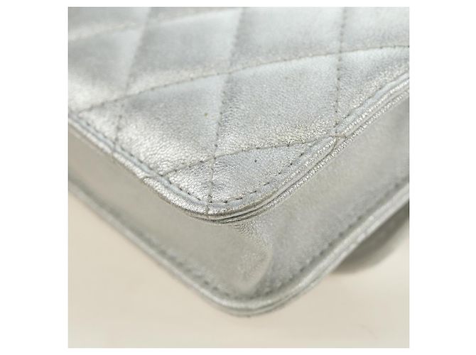 CHANEL Matelasse Chain Shoulder Bag Lamb Skin Silver CC Auth 190674SAM Argento - vista 18